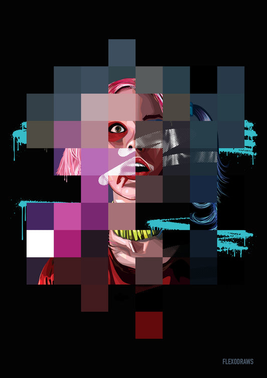 Harley Quinn Graphic Portrait Poster  | A3  & A4 Semi-Gloss Art Print Flexo Draws