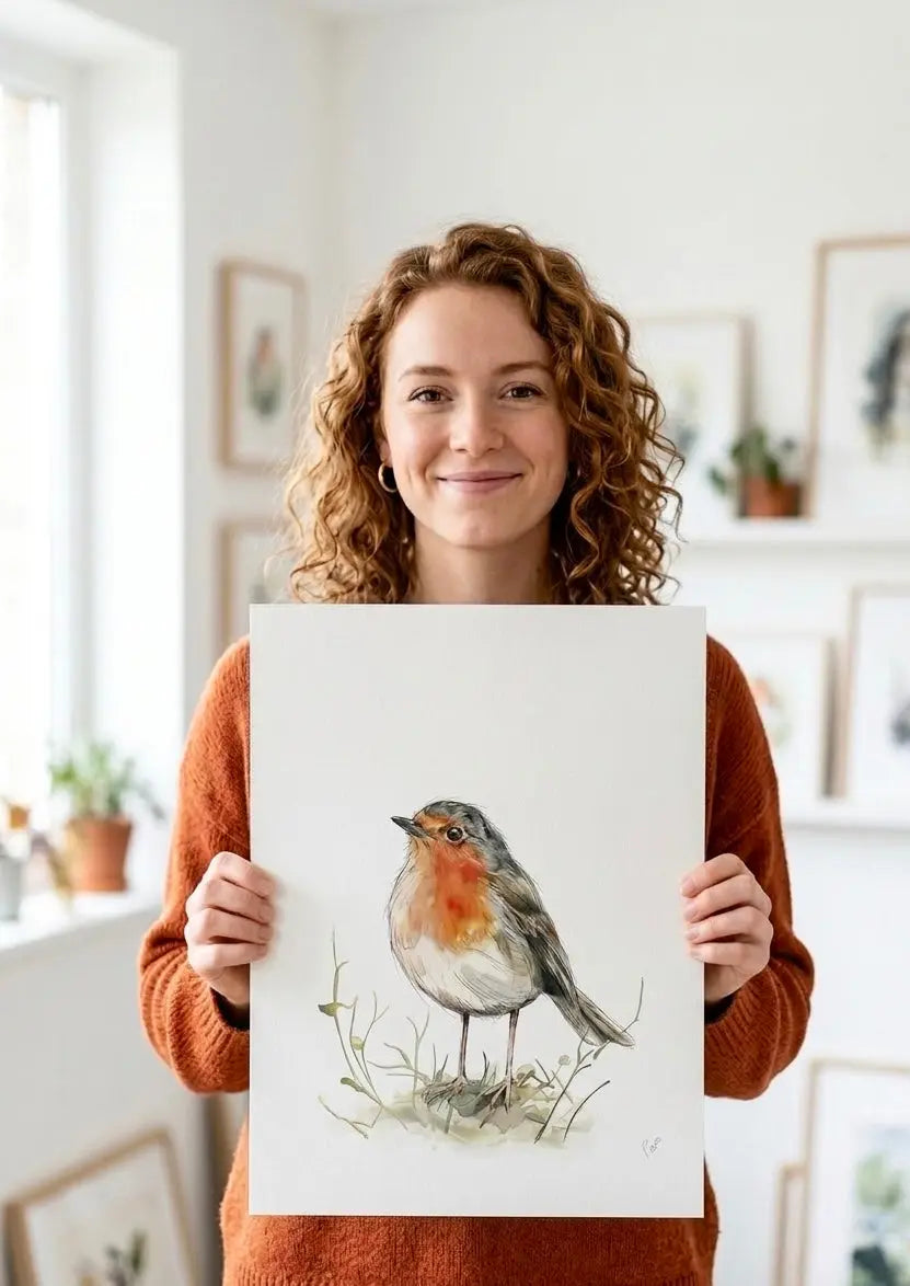 “Robin” - Ink & Watercolour Limited Edition Print A3 - 50 units Flexo Draws
