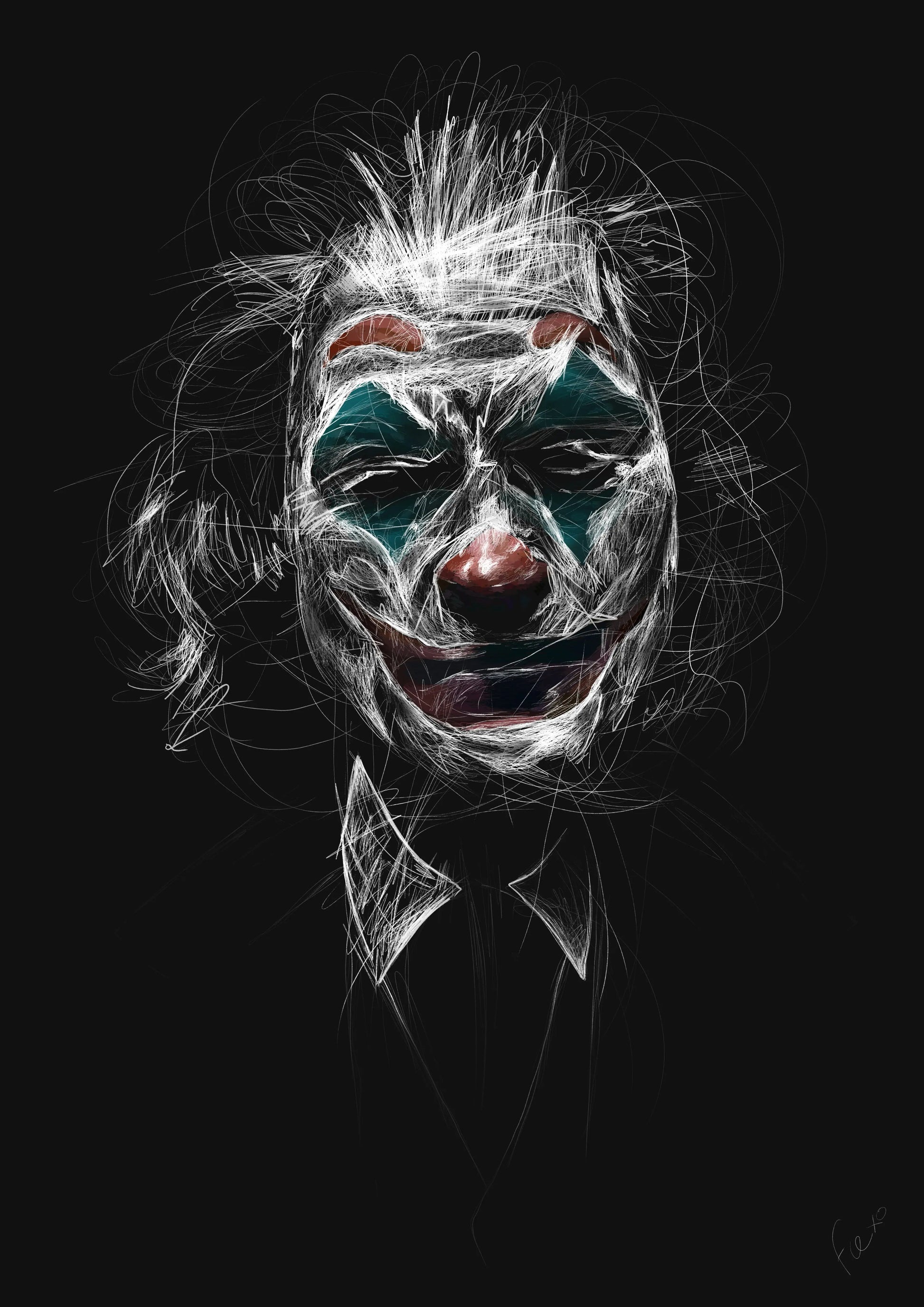“Smile Now” Joker Scribble Art Poster | Chaotic Portrait A3 Print - 50 units Flexo Draws