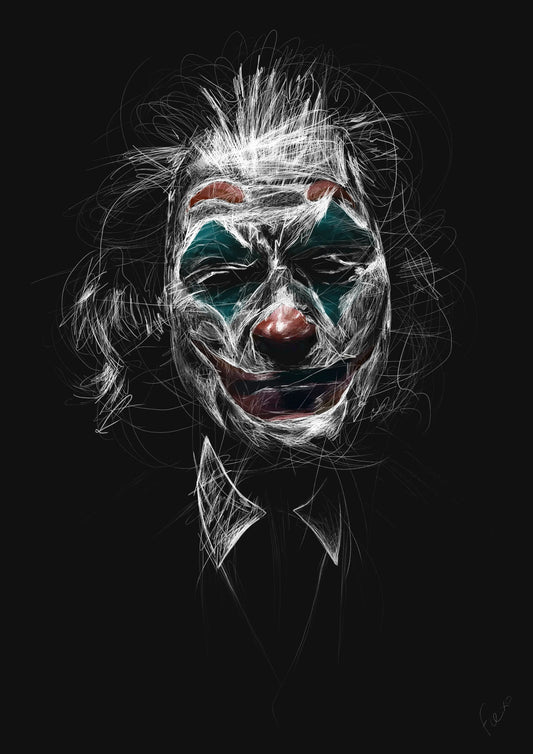 “Smile Now” Joker Scribble Art Poster | Chaotic Portrait A3 Print - 50 units Flexo Draws