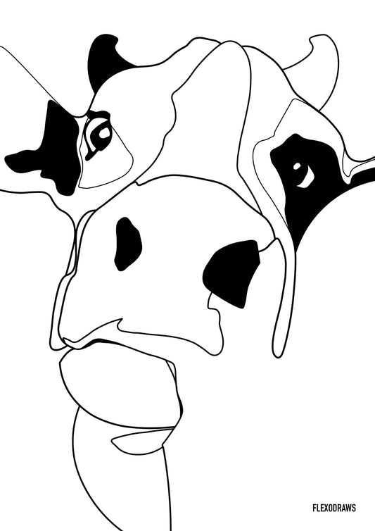Minimalist Cow Line Art Poster | A3 & A4 Semi-Gloss Art Print Flexo Draws