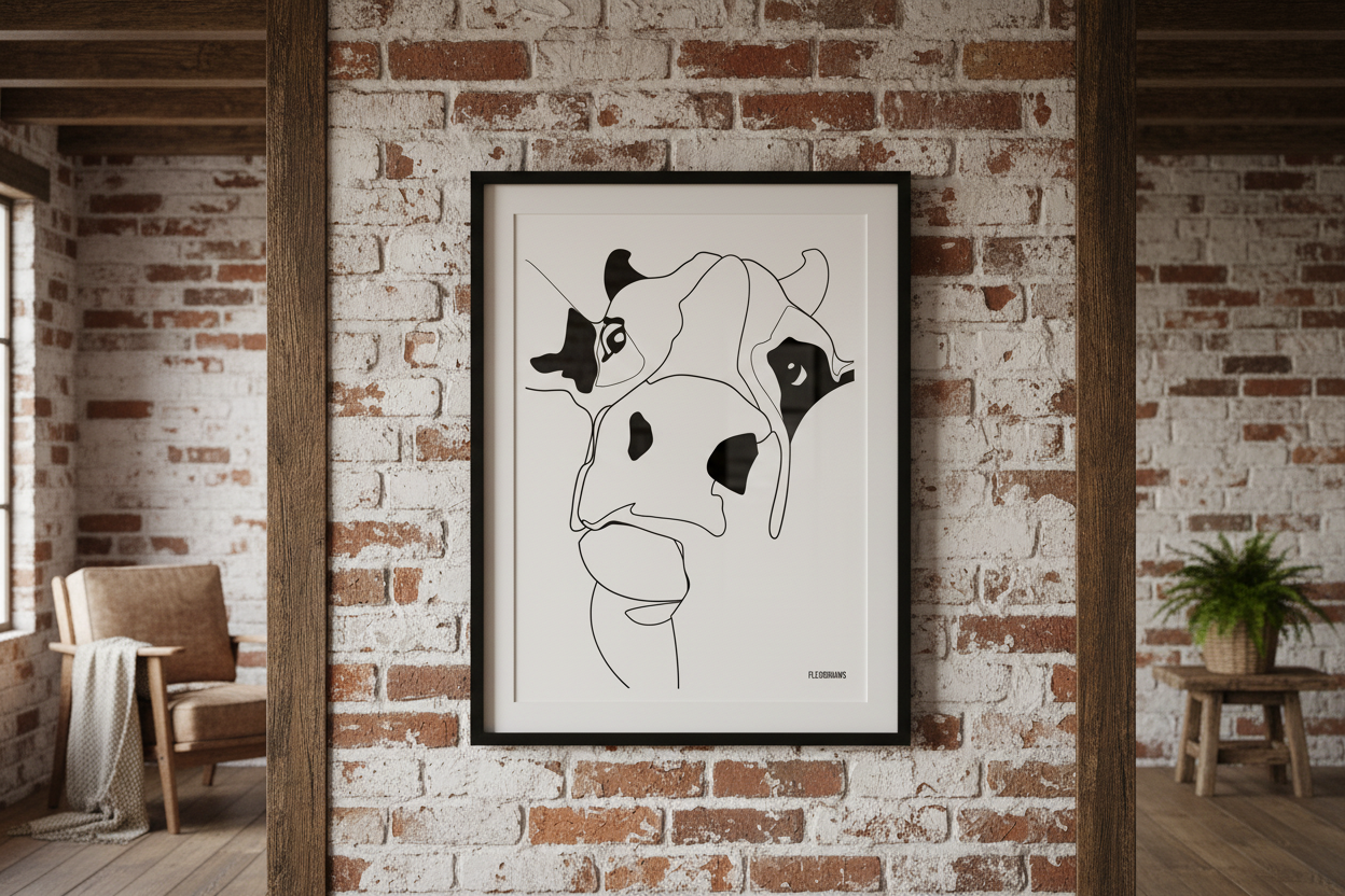Minimalist Cow Line Art Poster | A3 & A4 Semi-Gloss Art Print Flexo Draws