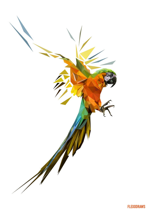 Colorful Geometric Macaw Poster | A3 & A4 Semi-Gloss Art Print Flexo Draws
