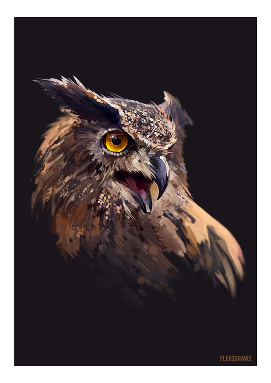 Eagle Owl Poster | A3 & A4 semi-gloss art print Flexo Draws