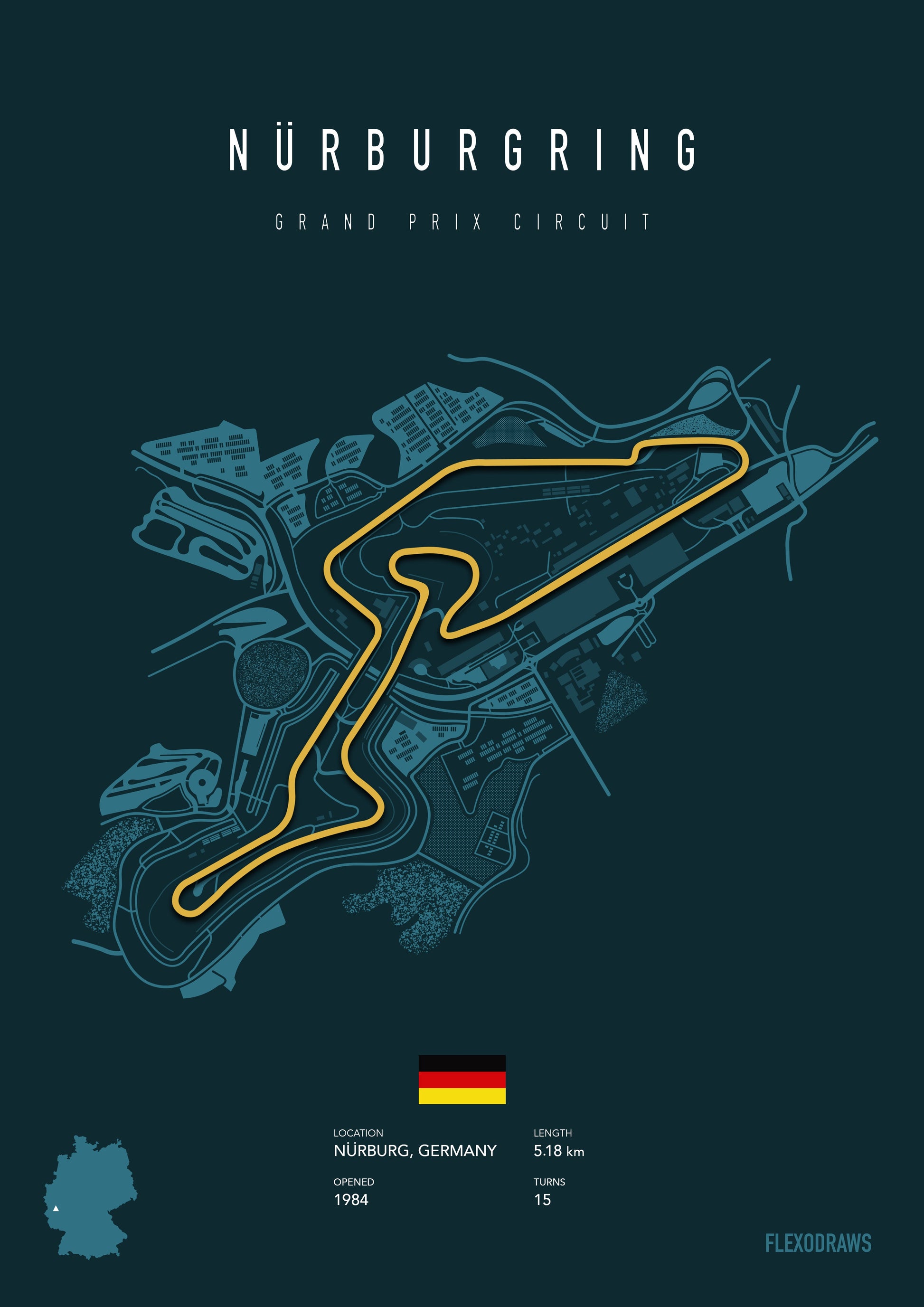 “Red Line” Nurburgring F1 Track Premium Semi-Glossy Print A3 - 50 units Flexo Draws