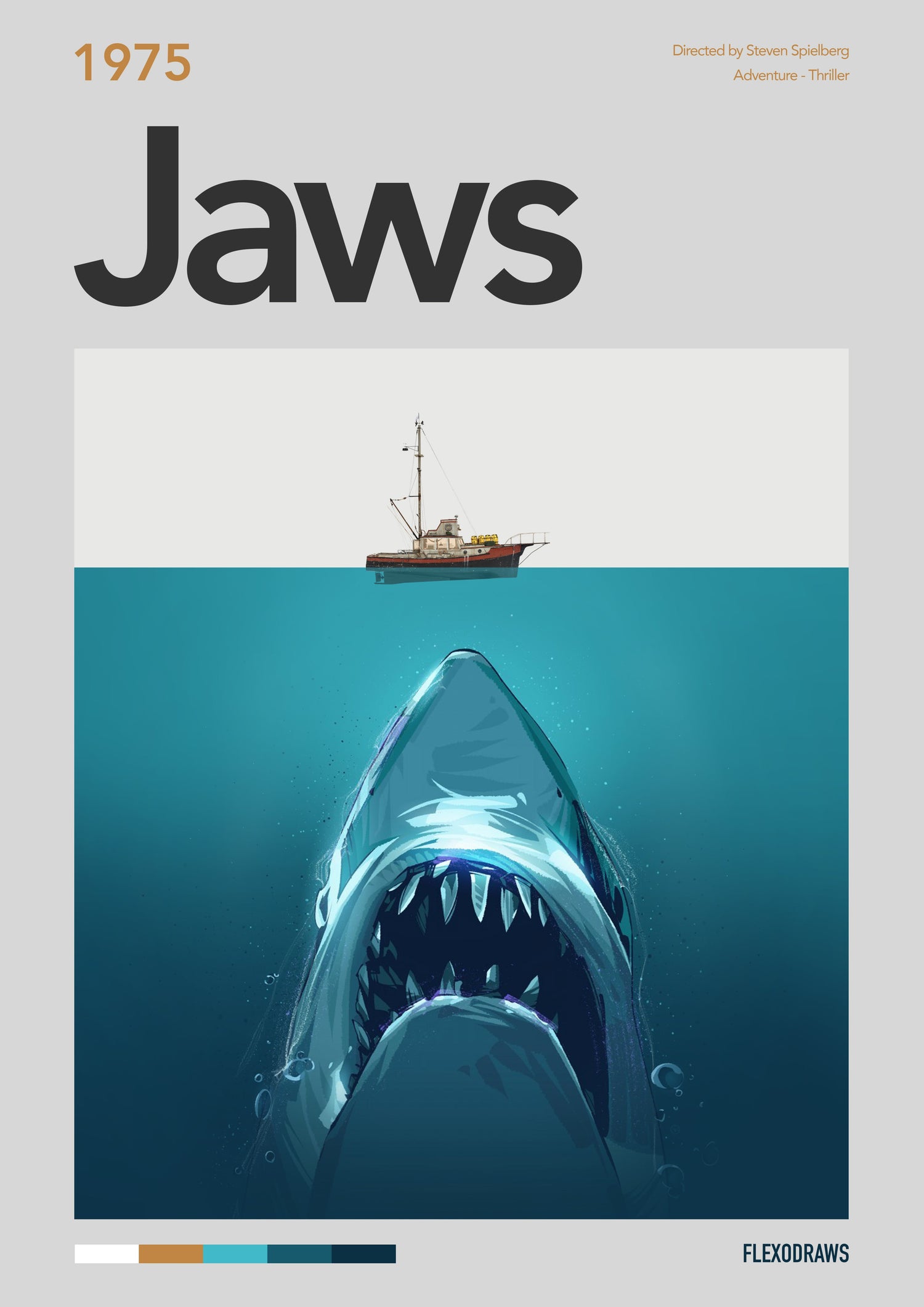 “Bigger Boat” Iconic Design Jaws Movie Poster (1975) - Premium Semi-Gloss A3 Print - 50 units Flexo Draws